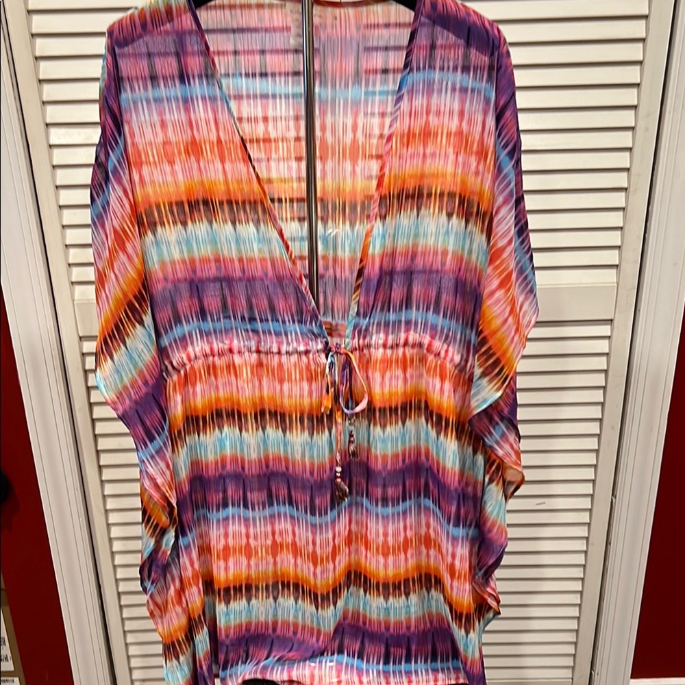 Bleu Rod Beattie Purple Pink Pleated Tie Front Tunic